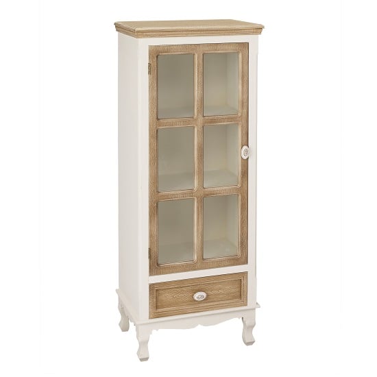 Jedburgh Display Cabinet In Cream And Distressed Wooden Effect