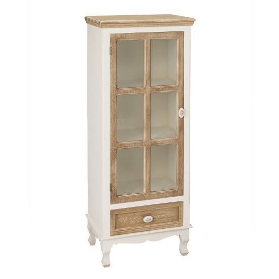 Photo of Jedburgh display cabinet in cream and distressed wooden effect