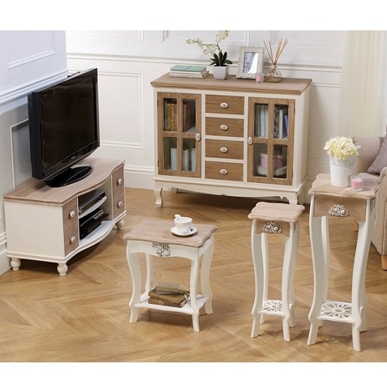 Jedburgh TV Stand In Cream And Distressed Wooden Effect_3