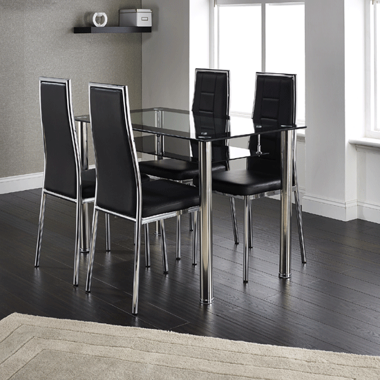 Maira Glass Dining Table Set With 4 Juliet Dining Chairs Maira Glass Dining Table Set With 4 Juliet Dining Chairs