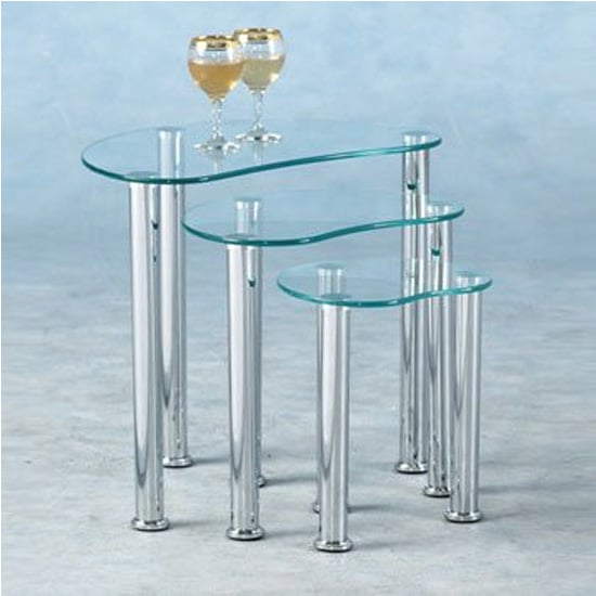 Cayenne Clear Glass Nest of 3 Tables With Chrome Legs