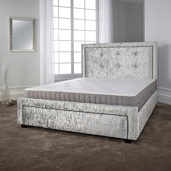 Winslet Modern Bed In Glitz Ice Velvet Fabric With Wooden Legs