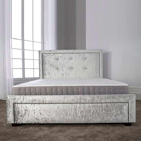 Winslet Modern Bed In Glitz Ice Velvet Fabric With Wooden Legs_3