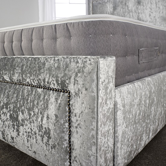 Winslet Modern Bed In Glitz Ice Velvet Fabric With Wooden Legs_2