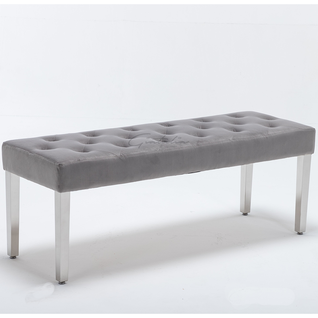 Kepro Velvet Upholstered Dining Bench In Light Grey