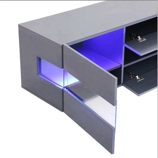 Kirsten High Gloss TV Stand In Grey With LED Lighting_2