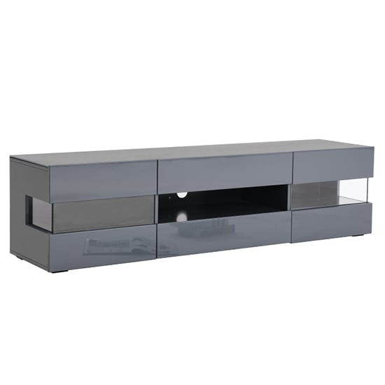 Kirsten High Gloss TV Stand In Grey With LED Lighting Furniture in