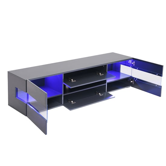 Kirsten Wooden TV Stand In Grey High Gloss With LED_8