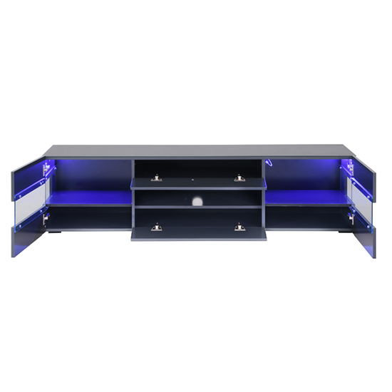 Kirsten High Gloss TV Stand In Grey With LED Lighting Furniture in