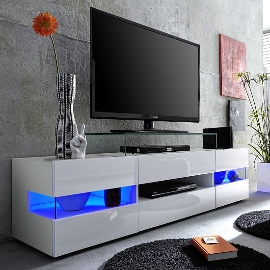 Product photograph of Kirsten High Gloss Tv Stand In White With Led Lighting from Furniture in Fashion