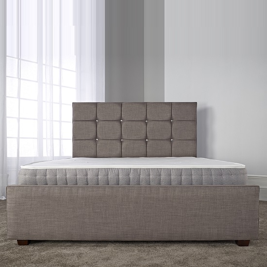 Lawrence Modern Bed In Slate Fabric With Wooden Feet_2