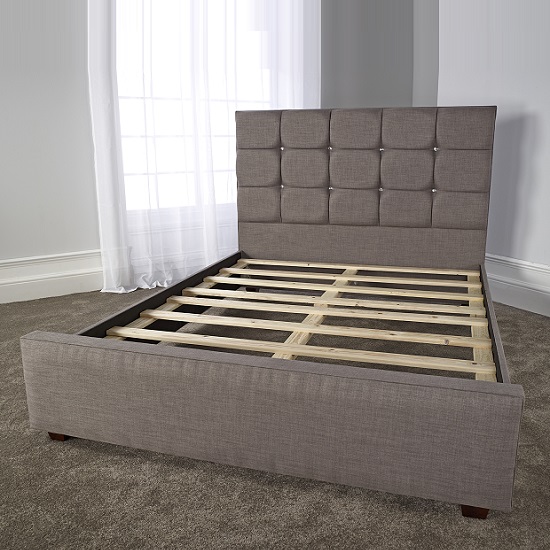 Lawrence Modern Bed In Slate Fabric With Wooden Feet_4