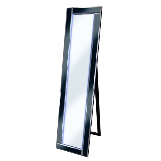 Bevelled Black Cheval Freestanding Mirror With Blue LED Light Bevelled Black Cheval Freestanding Mirror With Blue LED Light