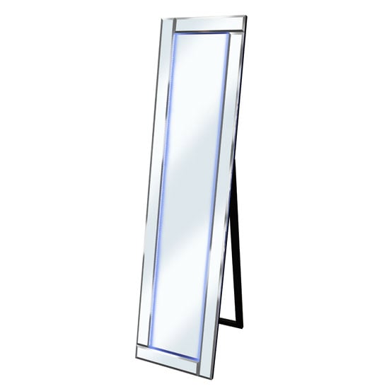 Photo of Bevelled silver cheval freestanding mirror with white led light