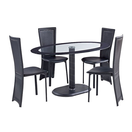 Elnora Black Oval Clear Glass Dining Table And 4 Dining