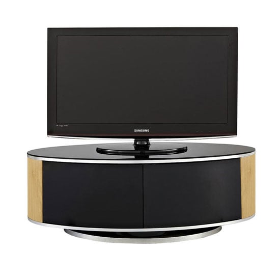 Photo of Lanza high gloss tv stand with push release doors in oak