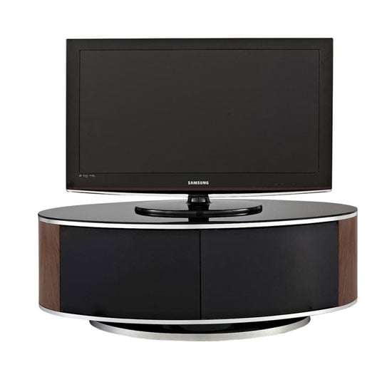 Photo of Lanza high gloss tv stand with push release doors in walnut