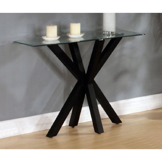 Read more about Alissa high gloss black finish clear glass top console table