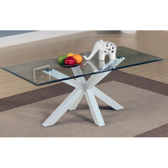 Alissa High Gloss White finish Clear Glass Top Coffee Table