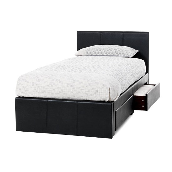 Lanolin Single Bed In Black Faux Leather With 2 Drawers_2