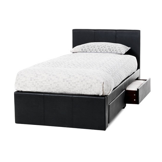 Lanolin Single Bed In Black Faux Leather With 2 Drawers Furniture in