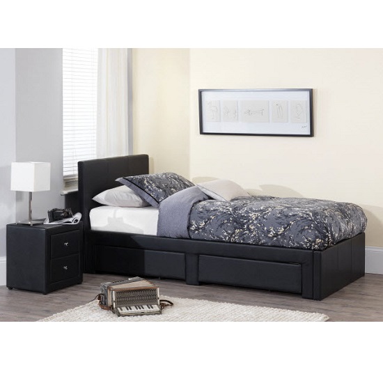 Lanolin Single Bed In Black Faux Leather With 2 Drawers_6