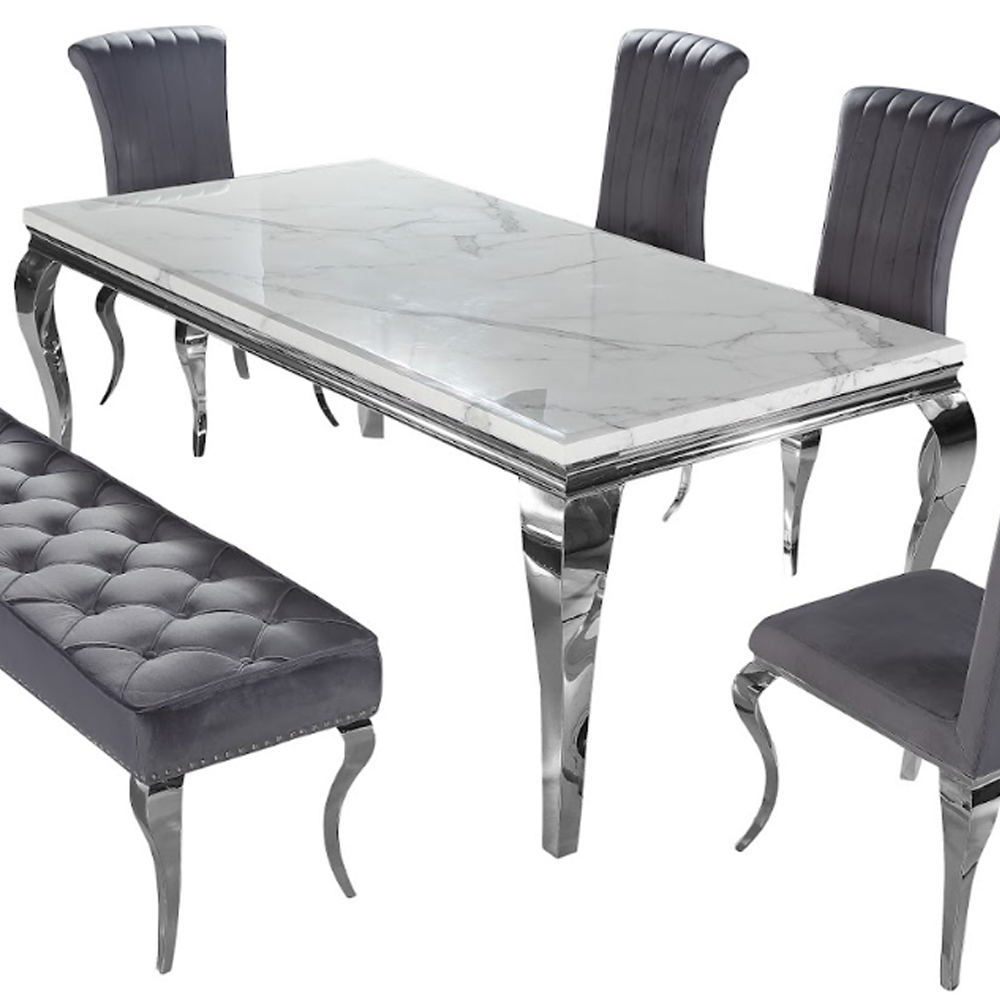 Laval Small White Marble Dining Table With Chrome Legs