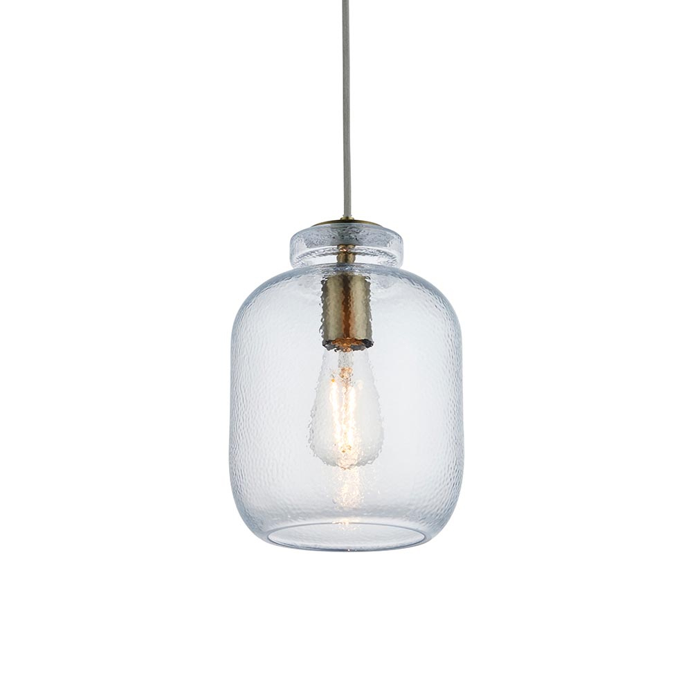 Ledyard Clear Textured Glass Shade Pendant Light In Antique Brass