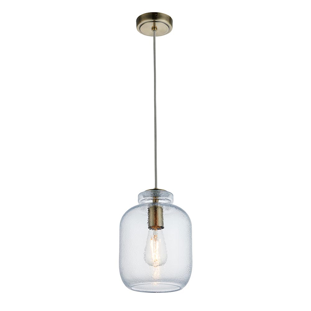 Ledyard Clear Textured Glass Shade Pendant Light In Antique Brass