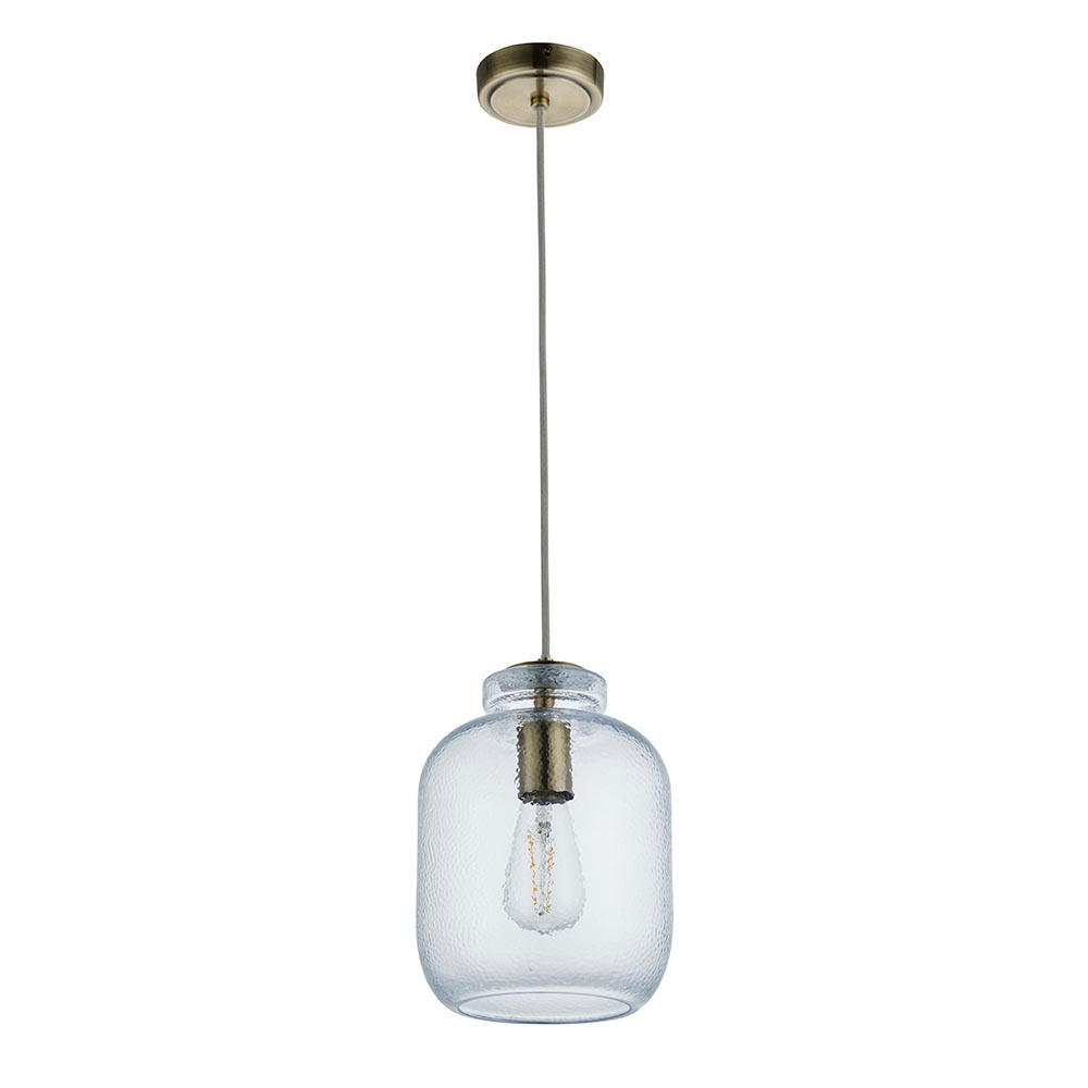 Ledyard Clear Textured Glass Shade Pendant Light In Antique Brass