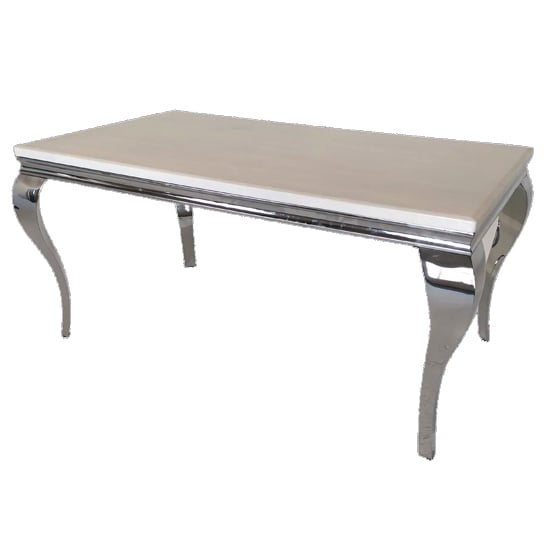 Liyam Large Marble Dining Table In Cream With Chrome Legs