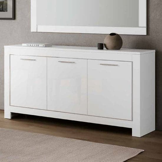Product photograph of Lorenz Sideboard In White High Gloss With 3 Doors from Furniture in Fashion