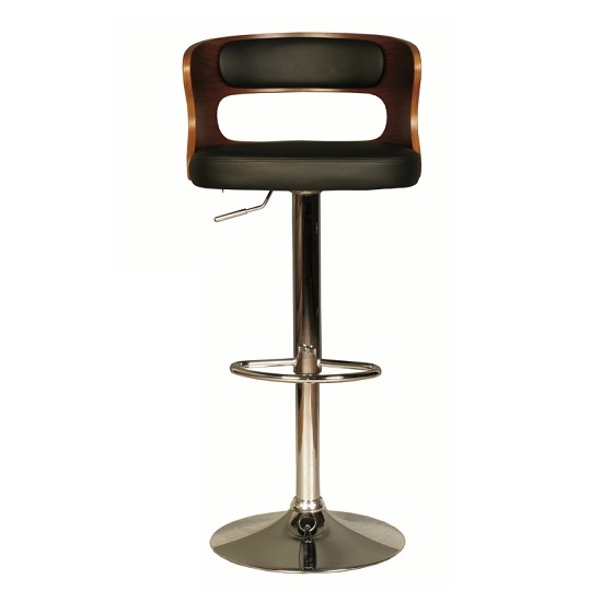 Photo of Alston bar stool in walnut and black pu with chrome base