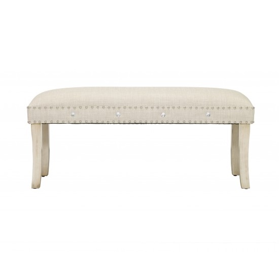 Susan Dining Bench In Neutral Fabric With Diamante_2