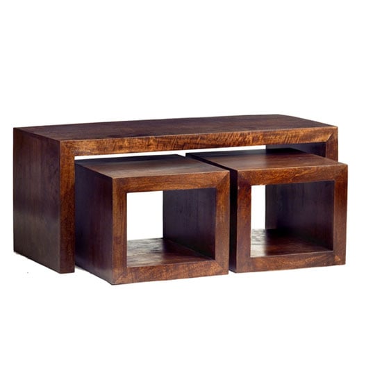 Read more about Mango wood john long coffee table with 2 cube stools