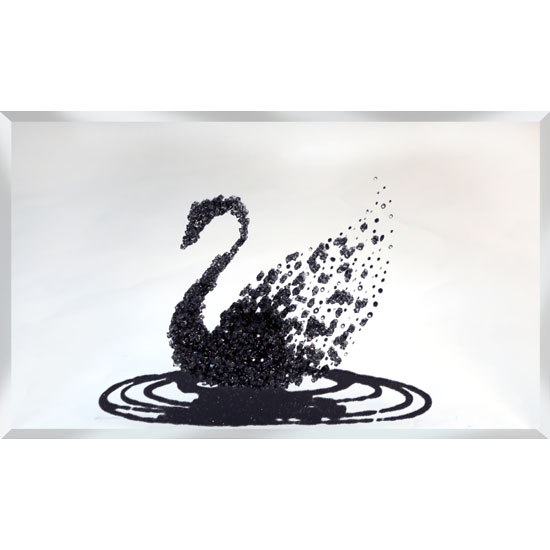 Product photograph of Peyton Glass Wall Art In Black Glitter Swan On Silver Mirror from Furniture in Fashion