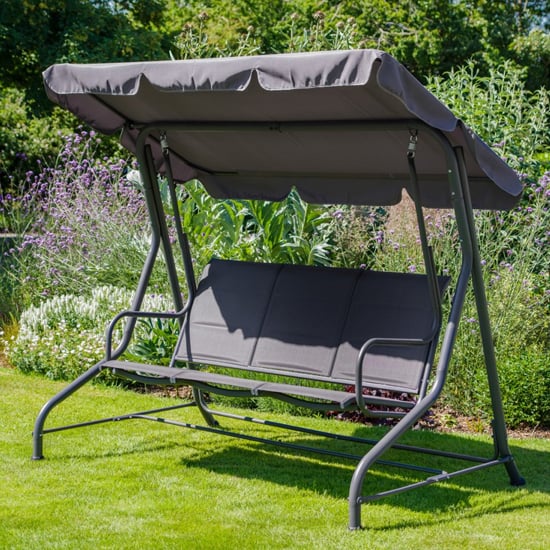 Product photograph of Mili Outdoor 3 Seater Swing Seat In Graphite Grey from Furniture in Fashion