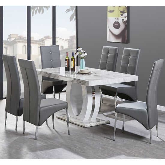 Magnesia Dining Table In Grey Gloss Marble Effect And 6 Vesta Grey Chair Furniture In Fashion