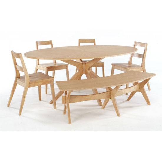 Photo of Marsrow white oak finish dining table with 4 chairs and bench