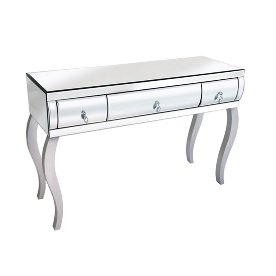 Zion Console Table In Curved Mirror With Silver Legs 25642 Zion Console Table In Curved Mirror With Silver Legs