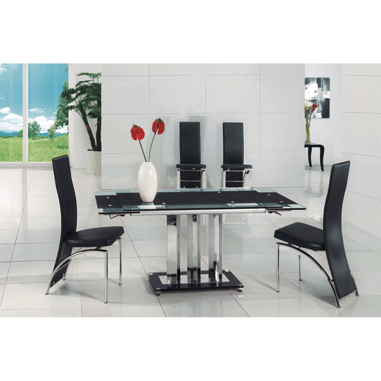 Rihanna Black Extending Glass Dining Table And 6 Romeo Chairs