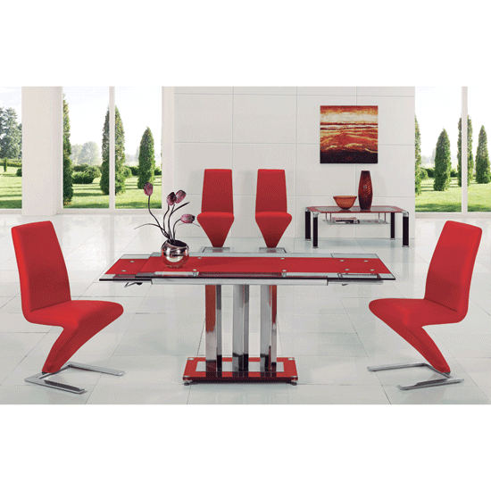 Rihanna Red Glass Extending Dining Table And 6 Z Dining