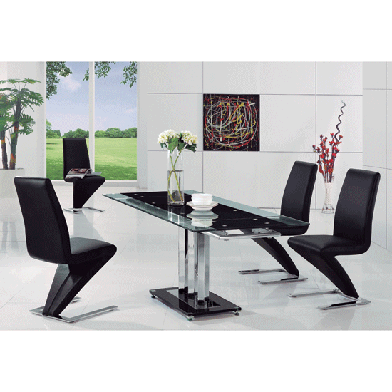 Rihanna Black Extending Glass Dining Table And 6 Z Dining Chairs