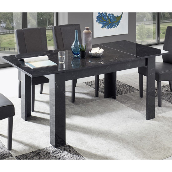 Manvos Extending Dining Table In Black High Gloss Marble Effect_4