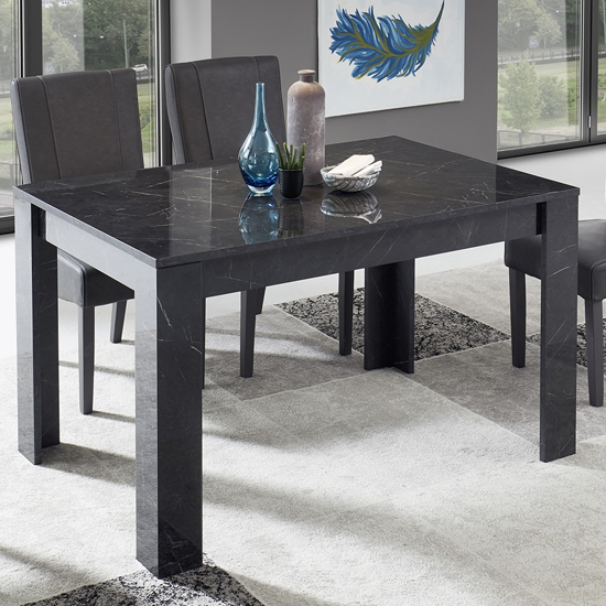 Manvos Extending Dining Table In Black High Gloss Marble Effect_5
