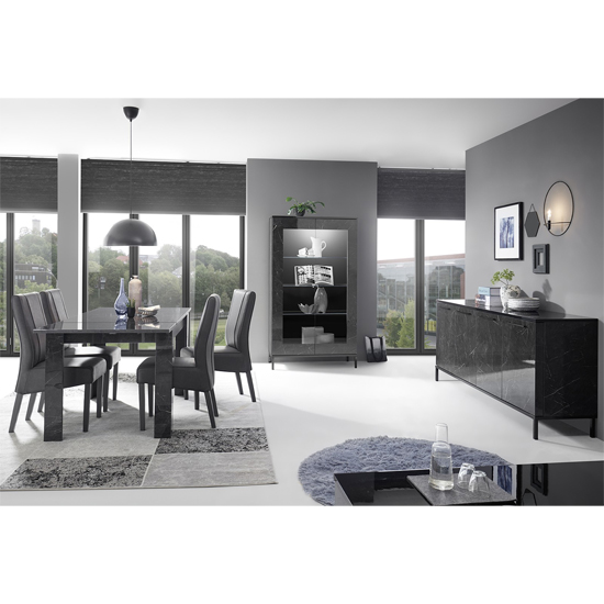 Manvos Extending Dining Table In Black High Gloss Marble Effect_6