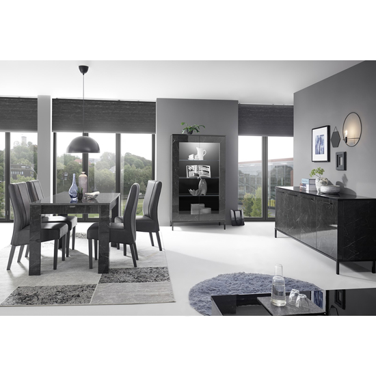 Manvos Extending Dining Table In Black High Gloss Marble Effect_7