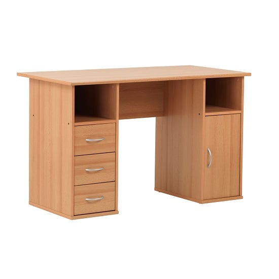 Tunisia Wooden Computer Table In Beech Effect With 3 Drawers_2