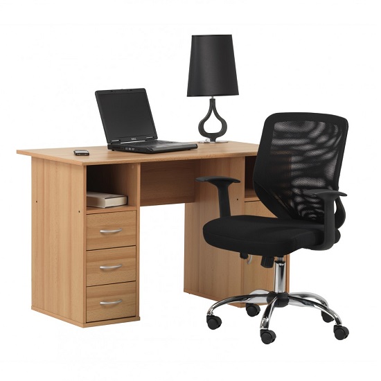 Tunisia Wooden Computer Table In Beech Effect With 3 Drawers_4