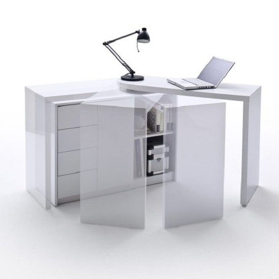 Matt Swivelling High Gloss Computer Desk In White_2